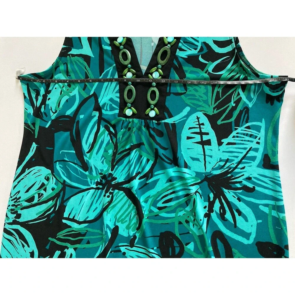Ruby Rd. Dress Shift PL Floral Blue Green Embellished V-Neck Excellent Condition